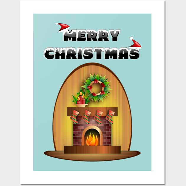 Christmas Cozy Fireplace Cute Cartoon Gift T-Shirt Wall Art by klimentina